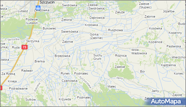mapa Suchy Grunt gmina Szczucin, Suchy Grunt gmina Szczucin na mapie Targeo