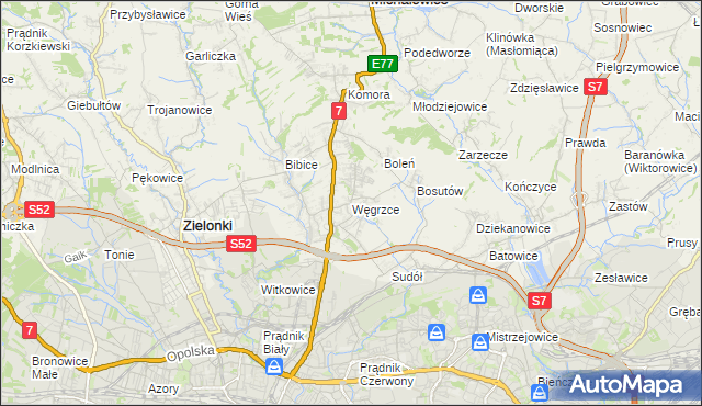 mapa Węgrzce gmina Zielonki, Węgrzce gmina Zielonki na mapie Targeo