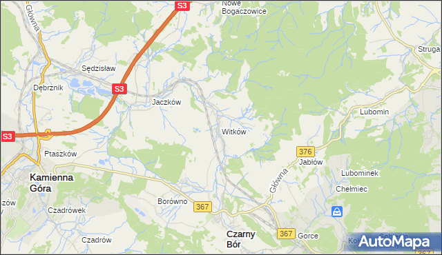 mapa Witków gmina Czarny Bór, Witków gmina Czarny Bór na mapie Targeo