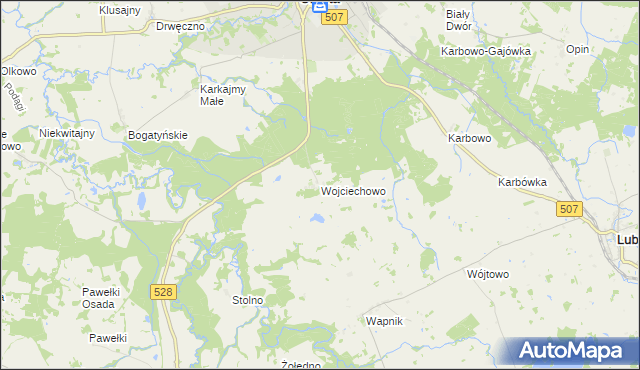 mapa Wojciechowo gmina Orneta, Wojciechowo gmina Orneta na mapie Targeo