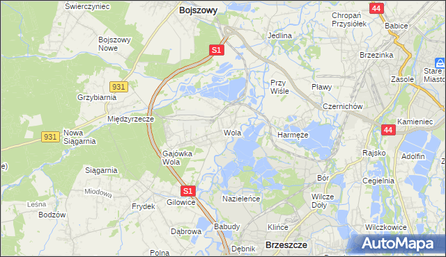 mapa Wola gmina Miedźna, Wola gmina Miedźna na mapie Targeo