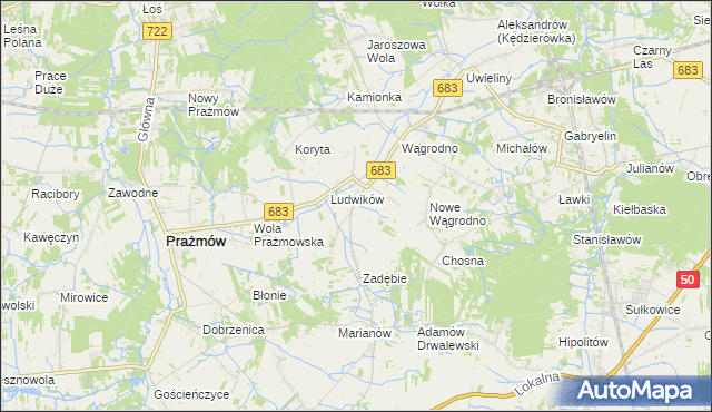 mapa Wola Wągrodzka, Wola Wągrodzka na mapie Targeo