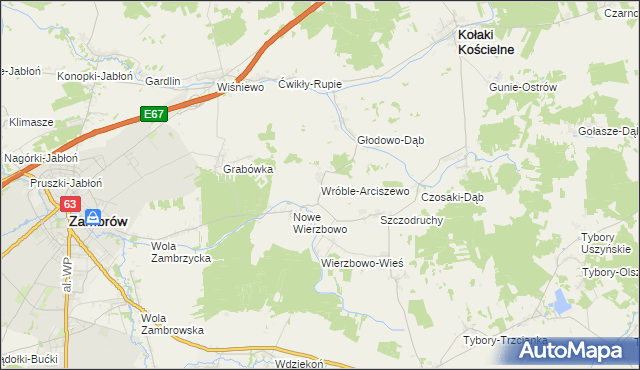 mapa Wróble-Arciszewo, Wróble-Arciszewo na mapie Targeo