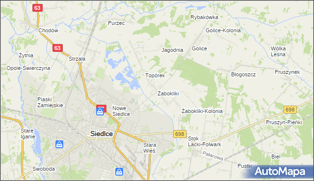mapa Żabokliki gmina Siedlce, Żabokliki gmina Siedlce na mapie Targeo