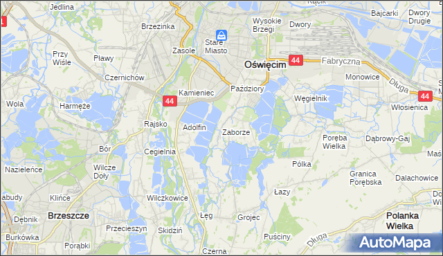 mapa Zaborze gmina Oświęcim, Zaborze gmina Oświęcim na mapie Targeo