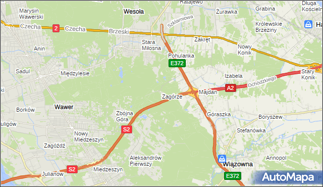 mapa Zagórze gmina Wiązowna, Zagórze gmina Wiązowna na mapie Targeo