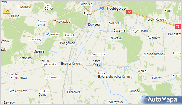 mapa Zagórzyce gmina Poddębice, Zagórzyce gmina Poddębice na mapie Targeo