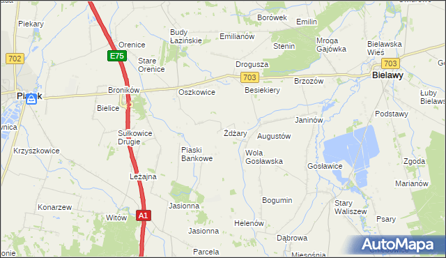 mapa Żdżary gmina Bielawy, Żdżary gmina Bielawy na mapie Targeo