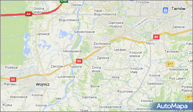 mapa Zgłobice, Zgłobice na mapie Targeo