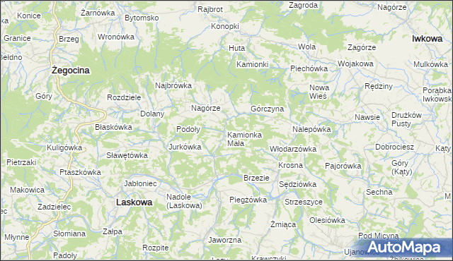 mapa Kamionka Mała gmina Laskowa, Kamionka Mała gmina Laskowa na mapie Targeo