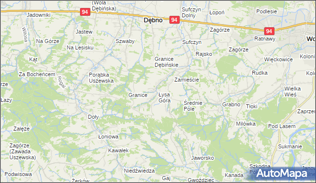 mapa Łysa Góra gmina Dębno, Łysa Góra gmina Dębno na mapie Targeo