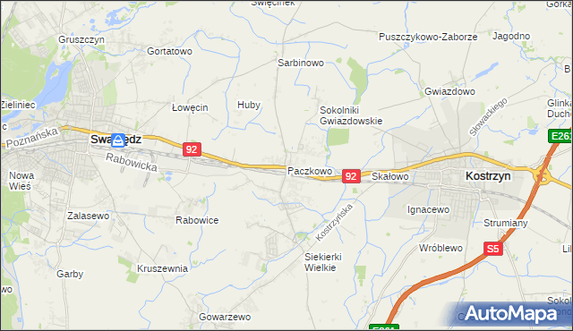 mapa Paczkowo gmina Swarzędz, Paczkowo gmina Swarzędz na mapie Targeo