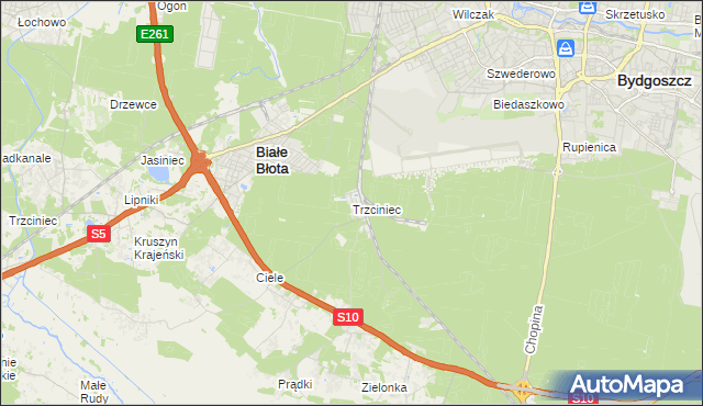 mapa Trzciniec gmina Białe Błota, Trzciniec gmina Białe Błota na mapie Targeo