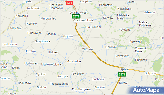 mapa Włostów gmina Lipnik, Włostów gmina Lipnik na mapie Targeo
