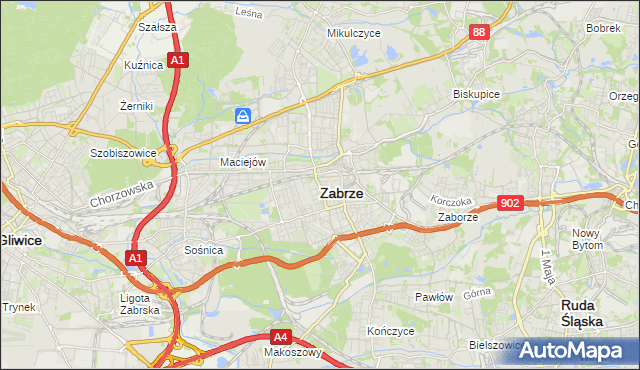 mapa Zabrza, Zabrze na mapie Targeo