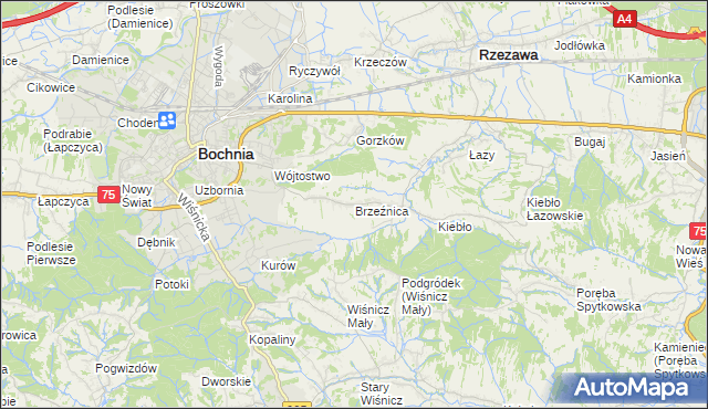 mapa Brzeźnica gmina Bochnia, Brzeźnica gmina Bochnia na mapie Targeo