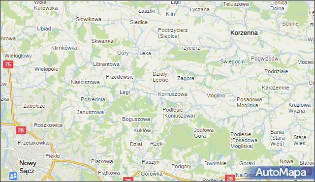 mapa Koniuszowa, Koniuszowa na mapie Targeo