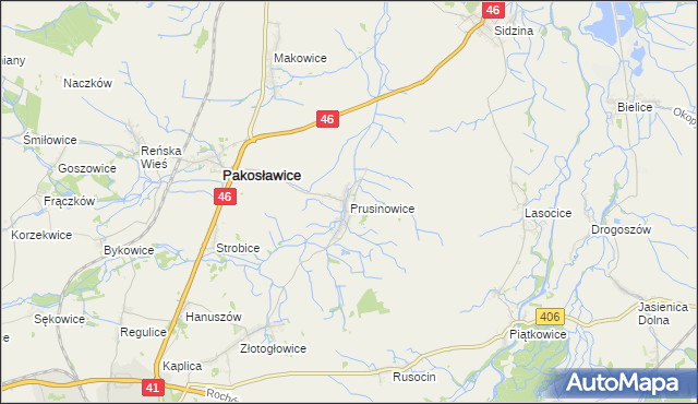 mapa Prusinowice gmina Pakosławice, Prusinowice gmina Pakosławice na mapie Targeo