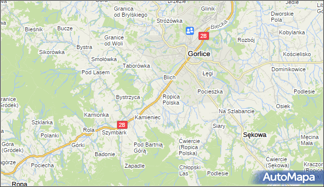 mapa Ropica Polska, Ropica Polska na mapie Targeo