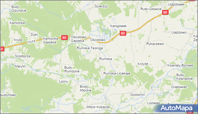 mapa Rumoka gmina Glinojeck, Rumoka gmina Glinojeck na mapie Targeo