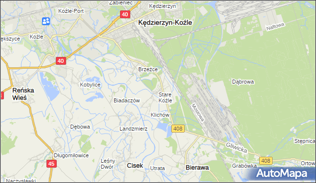 mapa Stare Koźle, Stare Koźle na mapie Targeo