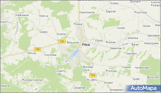 mapa Zarzecze gmina Pilica, Zarzecze gmina Pilica na mapie Targeo