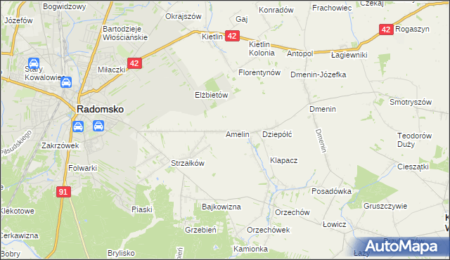 mapa Amelin gmina Radomsko, Amelin gmina Radomsko na mapie Targeo