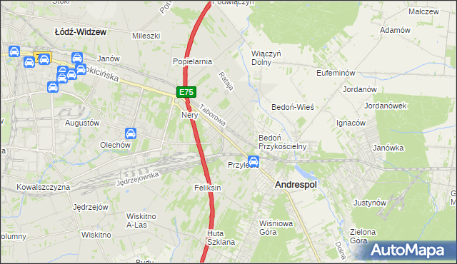 mapa Andrzejów gmina Łódź, Andrzejów gmina Łódź na mapie Targeo