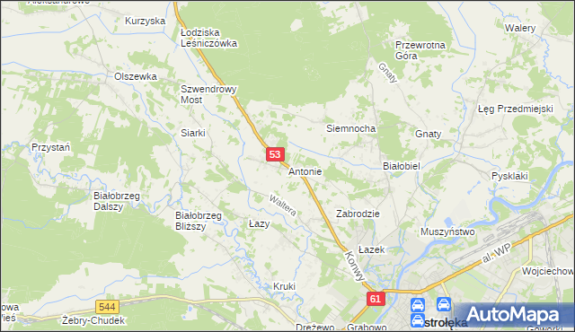 mapa Antonie gmina Olszewo-Borki, Antonie gmina Olszewo-Borki na mapie Targeo