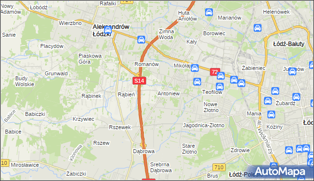 mapa Antoniew gmina Aleksandrów Łódzki, Antoniew gmina Aleksandrów Łódzki na mapie Targeo