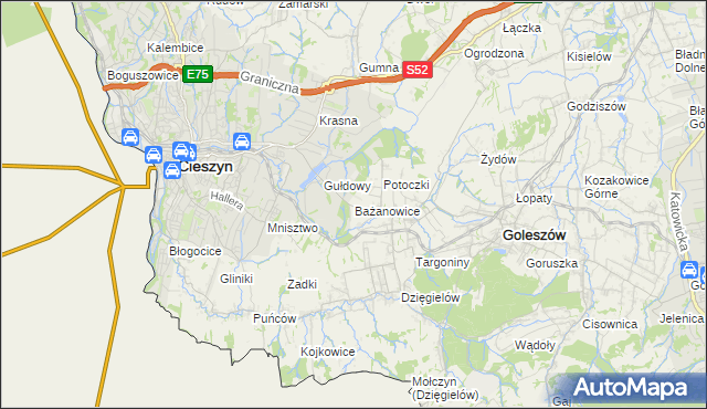 mapa Bażanowice, Bażanowice na mapie Targeo