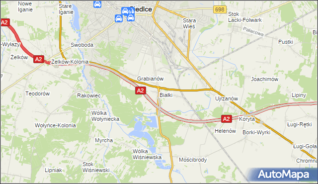 mapa Białki gmina Siedlce, Białki gmina Siedlce na mapie Targeo