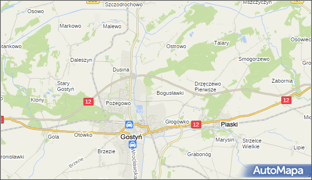 mapa Bogusławki gmina Gostyń, Bogusławki gmina Gostyń na mapie Targeo