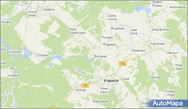 mapa Borowiec gmina Krasocin, Borowiec gmina Krasocin na mapie Targeo