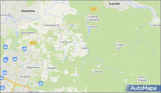 mapa Ciasne gmina Supraśl, Ciasne gmina Supraśl na mapie Targeo