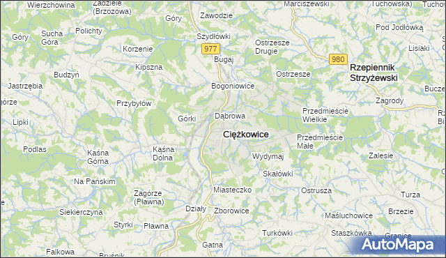 mapa Ciężkowice powiat tarnowski, Ciężkowice powiat tarnowski na mapie Targeo