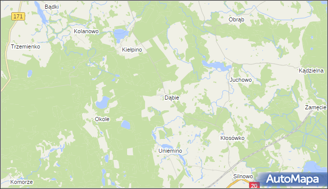 mapa Dąbie gmina Borne Sulinowo, Dąbie gmina Borne Sulinowo na mapie Targeo