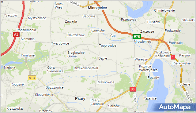 mapa Dąbie gmina Psary, Dąbie gmina Psary na mapie Targeo