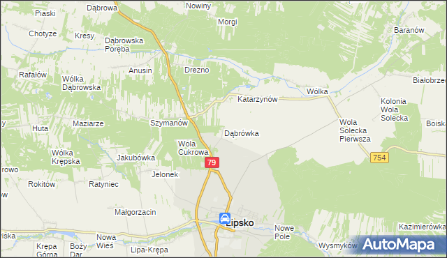 mapa Dąbrówka gmina Lipsko, Dąbrówka gmina Lipsko na mapie Targeo