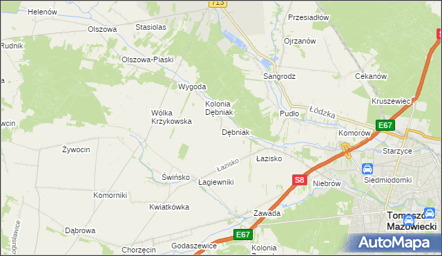 mapa Dębniak gmina Ujazd, Dębniak gmina Ujazd na mapie Targeo