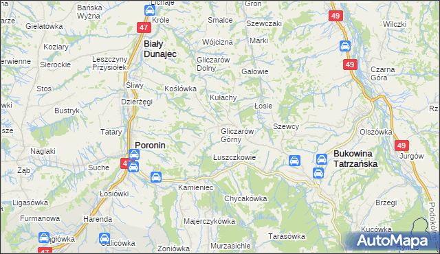 mapa Gliczarów Górny, Gliczarów Górny na mapie Targeo