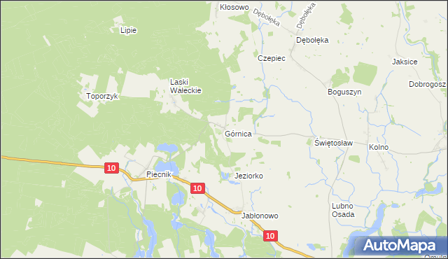 mapa Górnica gmina Wałcz, Górnica gmina Wałcz na mapie Targeo