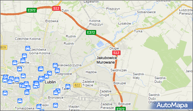 mapa Jakubowice Murowane, Jakubowice Murowane na mapie Targeo