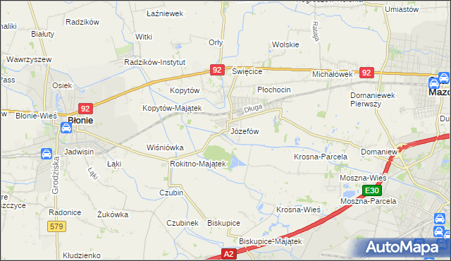 mapa Józefów gmina Ożarów Mazowiecki, Józefów gmina Ożarów Mazowiecki na mapie Targeo