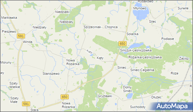 mapa Kąty gmina Srokowo, Kąty gmina Srokowo na mapie Targeo