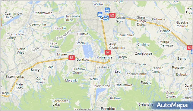 mapa Kobiernice, Kobiernice na mapie Targeo