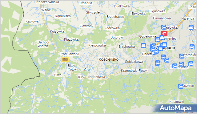 mapa Kościelisko, Kościelisko na mapie Targeo