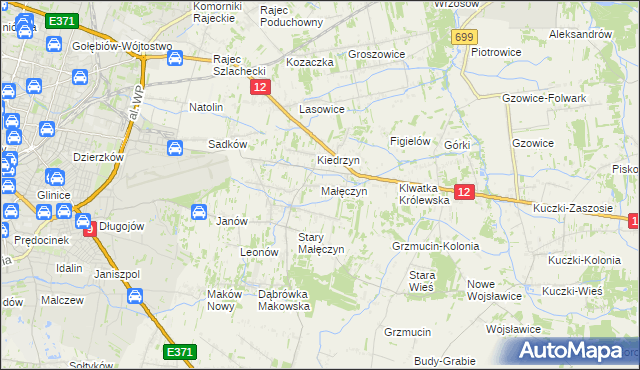 mapa Małęczyn gmina Gózd, Małęczyn gmina Gózd na mapie Targeo