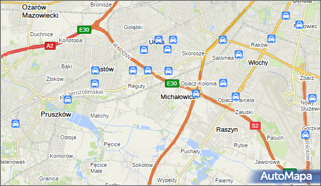 mapa Michałowice powiat pruszkowski, Michałowice powiat pruszkowski na mapie Targeo