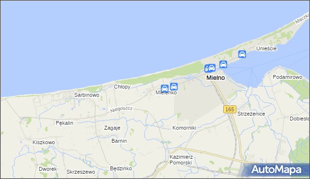 mapa Mielenko gmina Mielno, Mielenko gmina Mielno na mapie Targeo